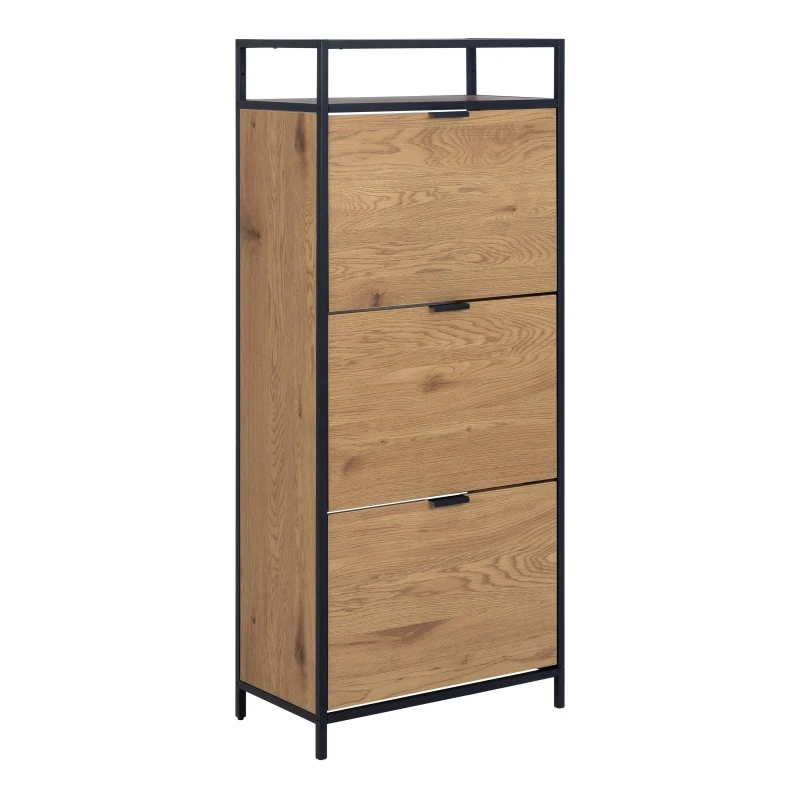 Image of Furniture To Go Seaford Shoe Cabinet in Black & Oak Black Unisex