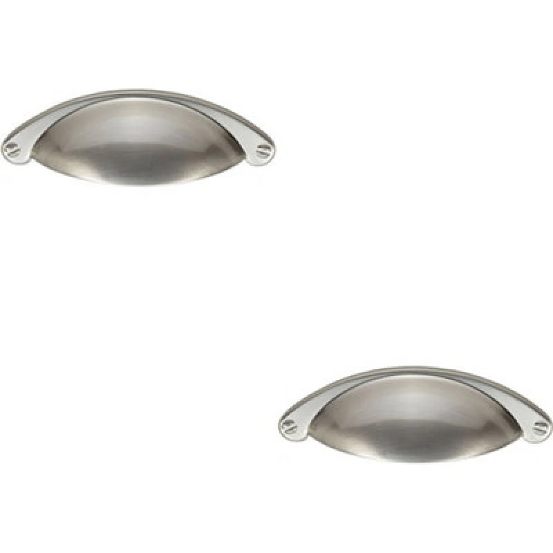 Image of Loops 2x Traditional Cup Pull Handle 104 x 26mm 64mm Fixing Centres Satin Nickel Metallics unisex