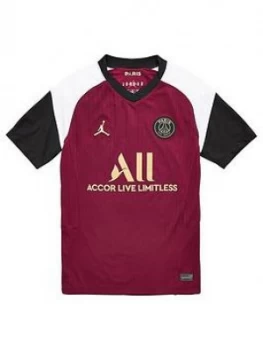 Image of Nike Youth PSG Jordan 2020/21 3rd Short Sleeved Stadium Jersey, Purple, Size S