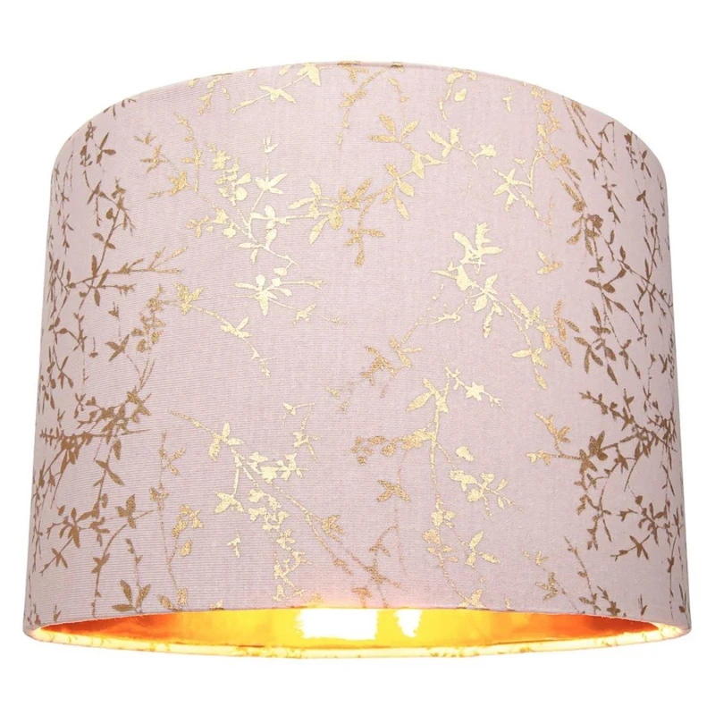 Image of Happy Homewares Modern Soft Cotton Fabric Lamp Shade with Shiny Foil Floral Decoration in Pink Size: 12" Pink Unisex 12"