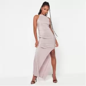 image of Missguided Racer Neck Plisse Maxi Dress - Nude