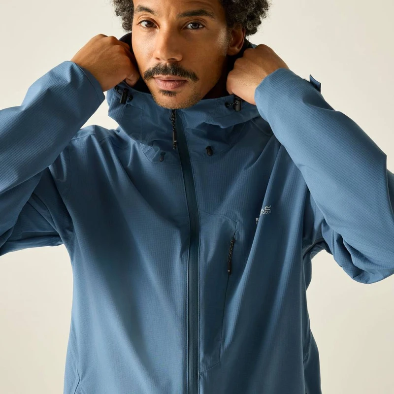 Image of Regatta Mens Oklarna Hooded Waterproof Jacket in Mid Blue Size: Medium Mid Blue Male M
