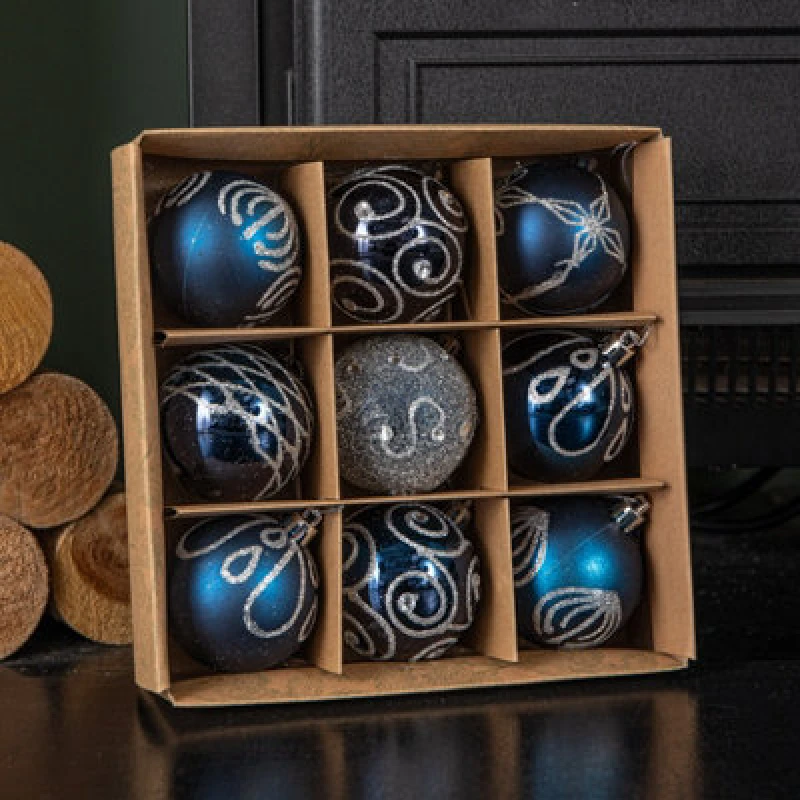 Image of Samuel Alexander Set Of 9 Shatterproof Deluxe Glitter Christmas Tree Baubles In Midnight Blue
