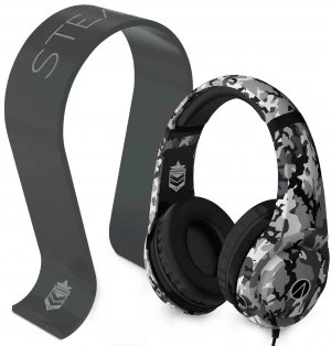 image of STEALTH COMMANDER Wired Headset & Stand Bundle - Urban Camo