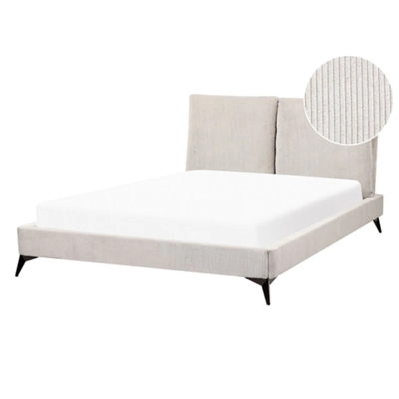 Image of Beliani Bed Corduroy Melle 140 X 200 Cm (Eu Double) Light Beige