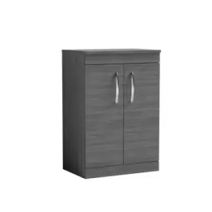 image of Nuie Athena 600 Floor Standing 2-door Vanity & Worktop - Grey Woodgrain