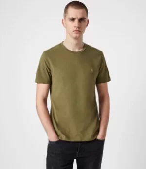 image of AllSaints Mens Brace Contrast Crew T-Shirt, Saguaro Green, Size: M