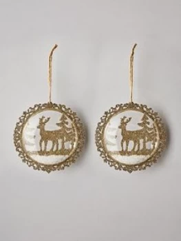 image of Sass & Belle Set Of 2 Shimmering Gold Reindeer Baubles