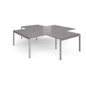 Image of Adapt back to back 4 desk cluster 2800mm x 1600mm with 800mm return desks - silver frame and grey oak top