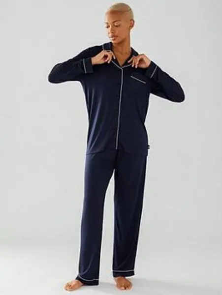 image of Chelsea Peers Modal Button Up Pyjama Set - Navy