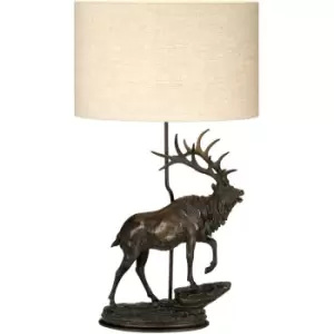 image of Elstead - LightBox Angus 1 Light Table Lamp With Oval Shade, Bronze Patina Stag Stauette