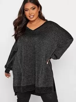 Image of Yours Bar Back Lurex Jumper - Black, Size 18-20, Women