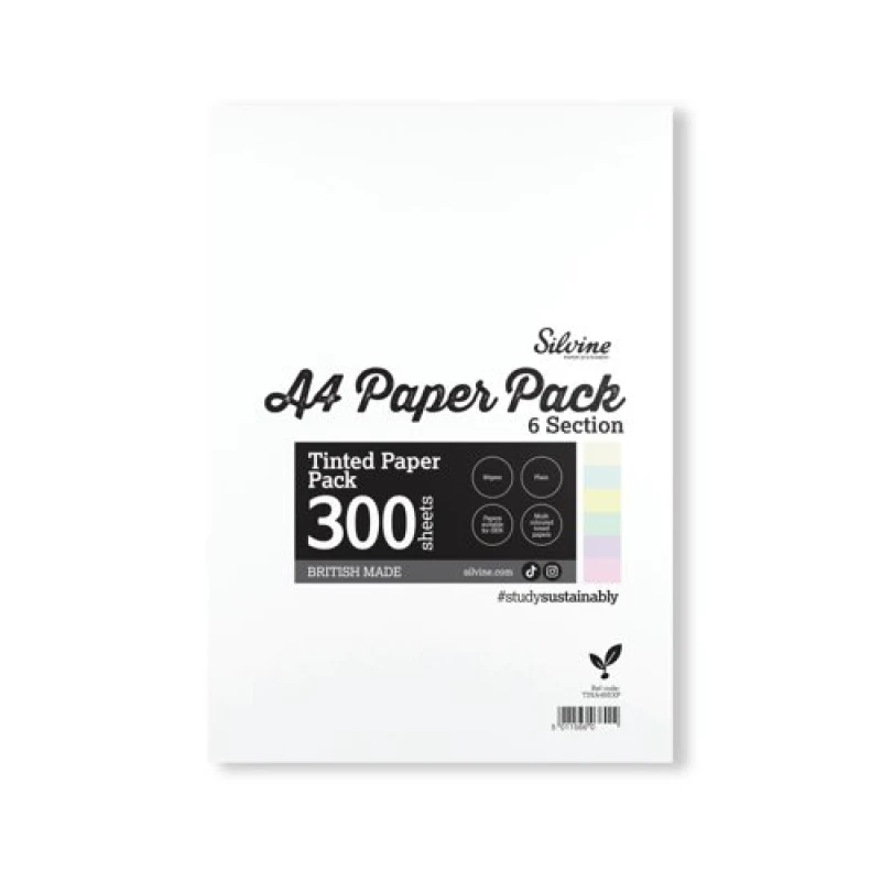 Image of Silvine Silvine Tinted Paper SEN/Dyslexia 300 Sheets 6 Colours Plain A4 (Pack of 5) TINA4MIXP TINA4MIXP
