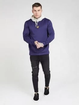 SikSilk Overhead Side Zip Hybrid Hoodie - Navy, Size S, Men