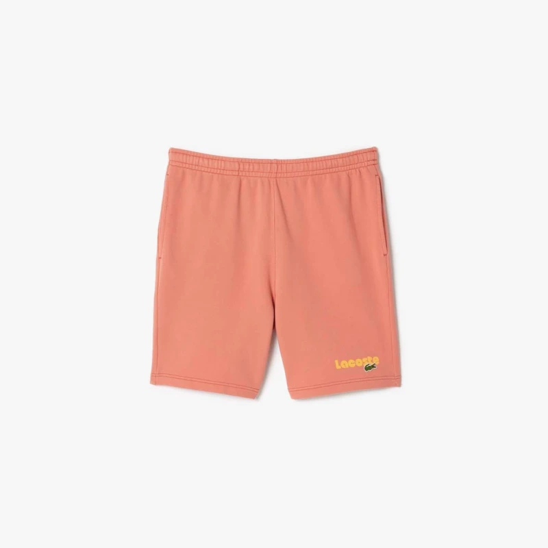 Image of Lacoste Washed Effect Printed Fleece Shorts Red male XS