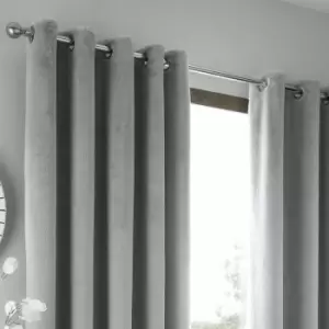 Image of Home Brigitte Faux Fur Eyelet Lined Curtains, Silver, 66 x 90" - By Caprice