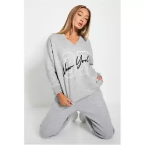 Image of I Saw It First V Neck New York Graphic Sweatshirt - Grey