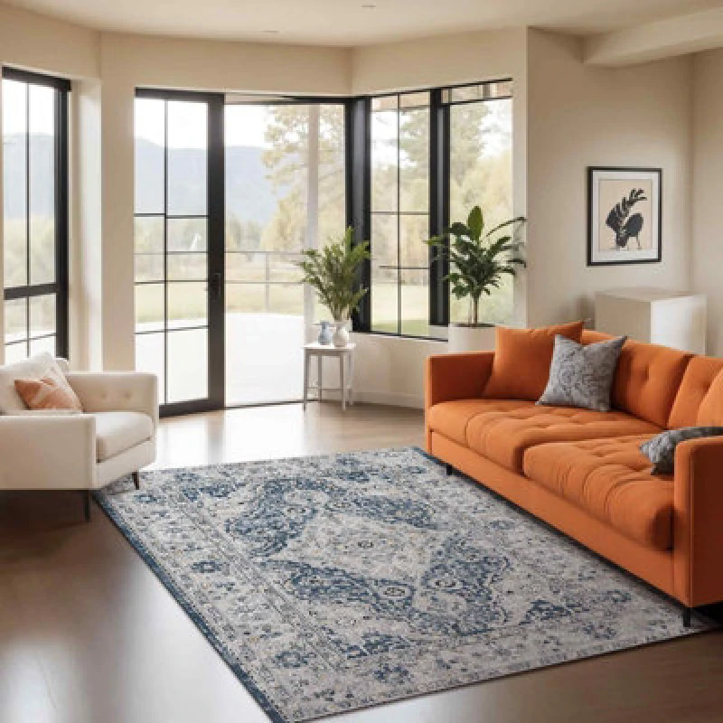 Image of Livabliss Vintage Oriental Boho Navy Petra Area Rug 160 X 220 Cm - Easy Care, Non Shedding, Ideal For Living Room & Bedroom