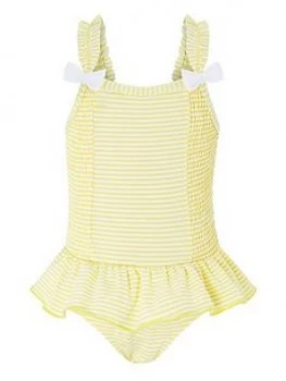 Image of Monsoon Baby Girls Bow Seersucker Swimsuit - Yellow
