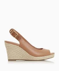 image of Dune Camel Leather Kicks 2' High Wedge Heel Ankle Strap Sandals - 3