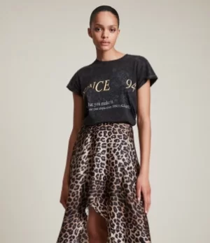 Image of AllSaints Womens Lep Anna T-Shirt, Black, Size: 10