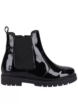 Image of Hush Puppies Laura Patent Junior School Boot - Black, Size 1 Older