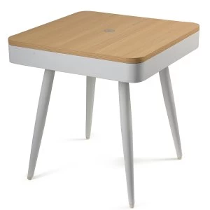 Image of Koble Tori White Metal and Wood Effect MDF Side Table with Bluetooth Speakers & Wireless Charging