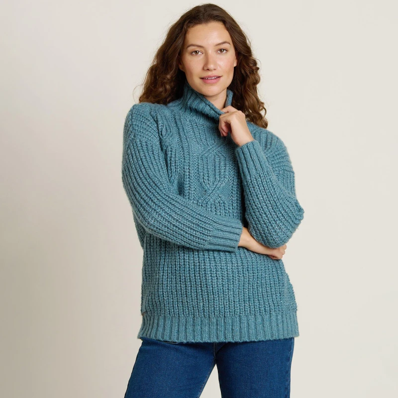 Image of Brakeburn Cable Knitted Roll Neck Blue