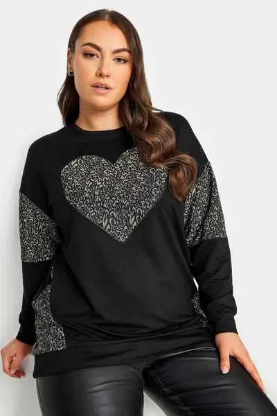 image of Yours Heart Print Sweatshirt Black