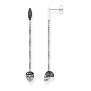 Image of Silver Zirconia Black Skull Earrings H2164-643-11