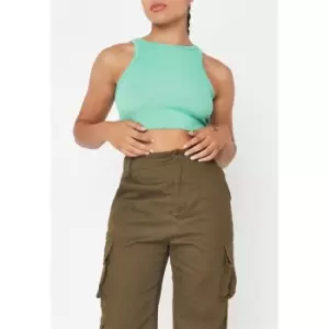 Missguided Rib Racer Neck Crop Top - Green