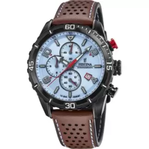 image of Mens Festina Chronograph Brown Leather Strap Blue Dial Watch