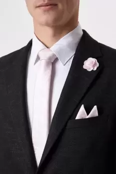 Image of Slim Pink Wedding Paisley Tie Set With Lapel Pin