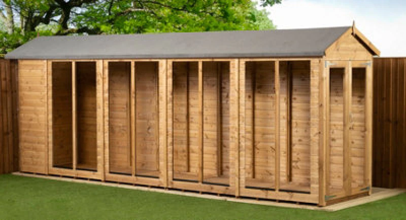 Image of Empire Sheds Empire Apex Summerhouse Dipped Treated Tongue And Groove Wooden Garden Shed 4X18 Double Door (4' X 18' / 4ft X 18ft) (4X18)