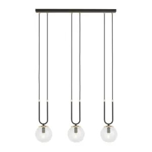 image of Glam Black Globe Bar Pendant Ceiling Light with Clear Glass Shades, 3x E14