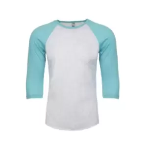 Image of Next Level Adults Unisex Tri-Blend 3/4 Sleeve Raglan T-Shirt (XXL) (Tahiti Blue/Heather White)