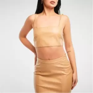 Image of Missguided Petite Square Neck Faux Leather Bralet - Brown