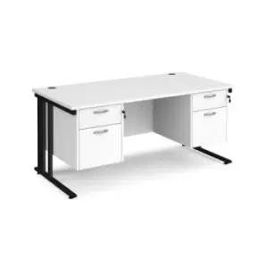 image of Office Desk Rectangular Desk 1600mm With Double Pedestal White Top With Black Frame 800mm Depth Maestro 25 MCM16P22KWH