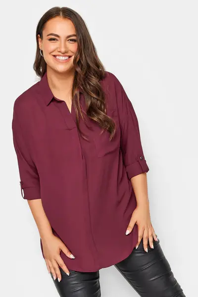 Image of Yours Half Placket Blouse Red