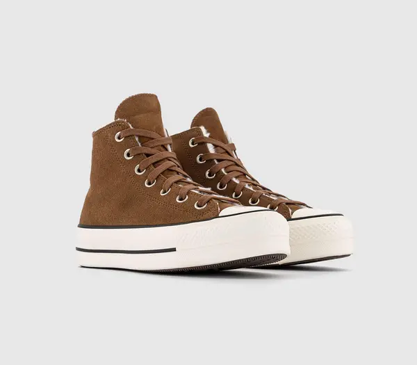 Image of Converse Womens All Star Lift Hi Platform Trainers Clove Brown Egret Black, 5