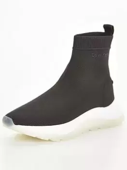 Image of Calvin Klein Knitted Sock Boot Trainer - Black, Size 37, Women