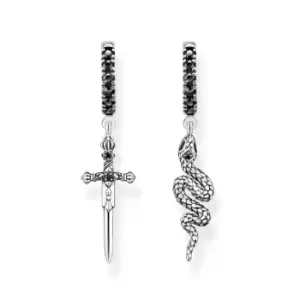 Image of THOMAS SABO Silver Blackened Snake & Sword Hoop Earrings