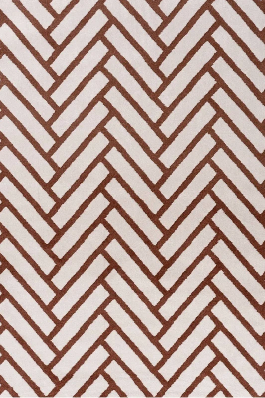 Image of THE RUGS Loft Herringbone Living Room Area Rug & Runners Soft Pile in Terracotta Size: 80cm x 150cm Terracotta Unisex 80cm x 150 cm