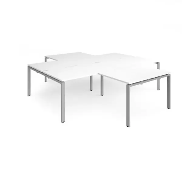 Image of Adapt Bench Desk 4 Person With Return Desks 2800mm White Tops With Silver Frames Adapt White ER28168-S-WH