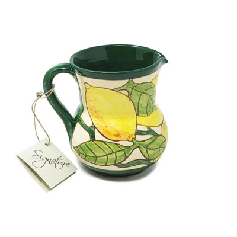 Image of Verano Spanish Ceramics Signature Lemons Hand Painted Ceramic Kitchen Dining Small Pourer Jug 0.5L (H) 12cm Multi unisex