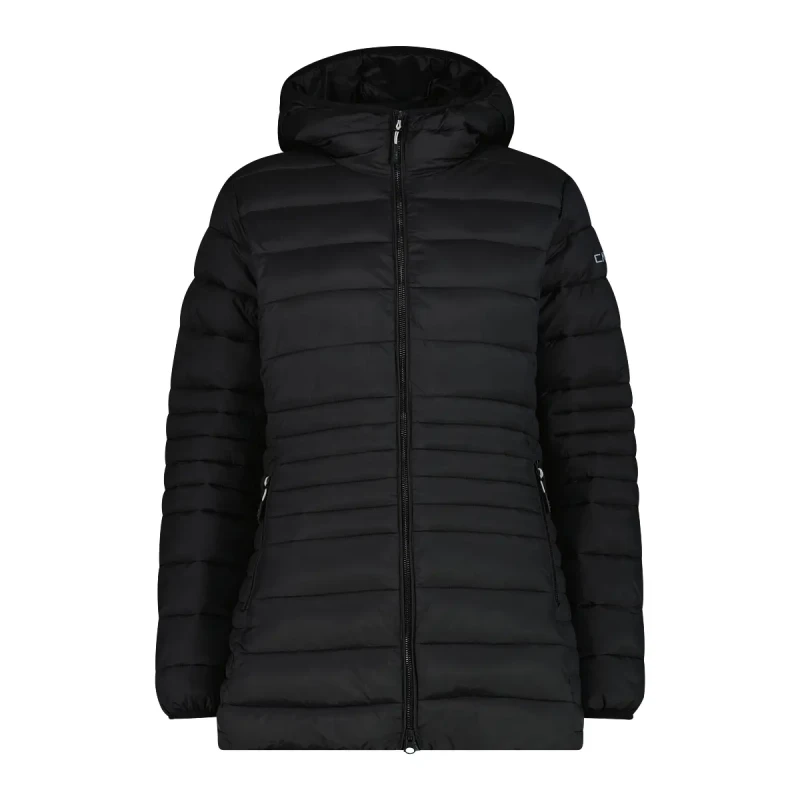 Image of Womens long zip-up hooded Sorona Aura puffer jacket CMP Noir Female 3XL