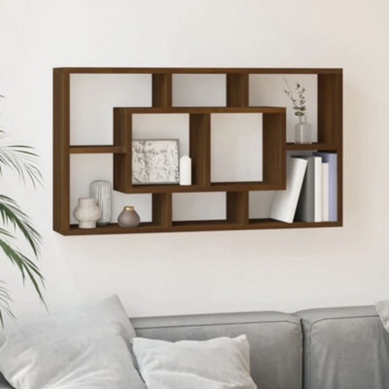 Image of vidaXL Wall Display Shelf 8 Compartments Brown Oak, Brown 342594