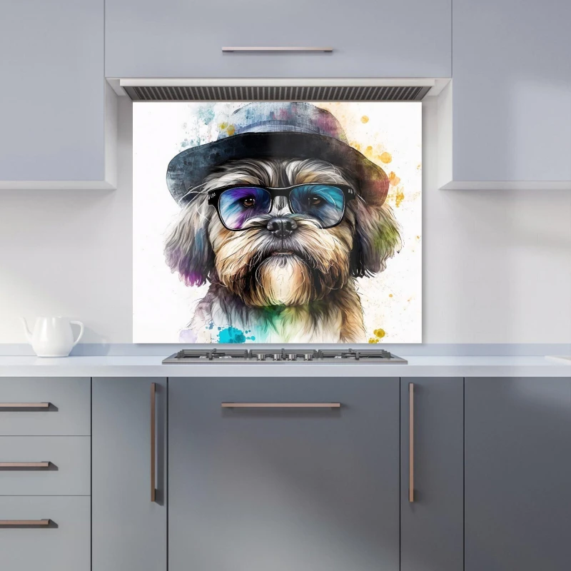 Image of Warren Reed - Designer Lhasa Apso Dog With Glasses Splashart Kitchen Splashback Size: 600mm x 750mm Multicolor Unisex 600mm x 750mm