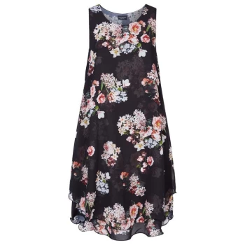 Image of James Lakeland Sleeveless Print Wave Hem Dress - Black
