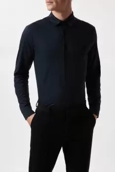 Image of Mens Navy Mercerised Cotton Jersey Long Sleeve Shirt